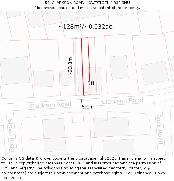 50, CLARKSON ROAD, LOWESTOFT, NR32 3NU: Plot and title map