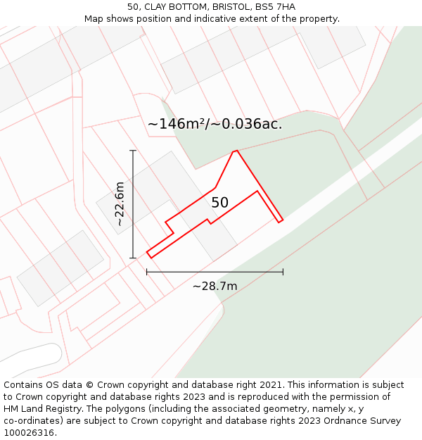 50, CLAY BOTTOM, BRISTOL, BS5 7HA: Plot and title map