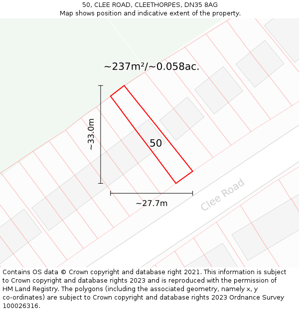 50, CLEE ROAD, CLEETHORPES, DN35 8AG: Plot and title map