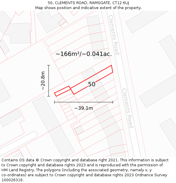 50, CLEMENTS ROAD, RAMSGATE, CT12 6UJ: Plot and title map