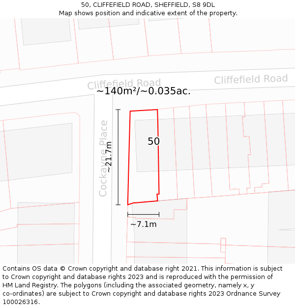 50, CLIFFEFIELD ROAD, SHEFFIELD, S8 9DL: Plot and title map