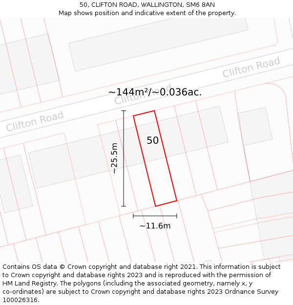 50, CLIFTON ROAD, WALLINGTON, SM6 8AN: Plot and title map