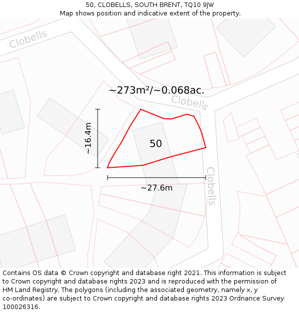50, CLOBELLS, SOUTH BRENT, TQ10 9JW: Plot and title map