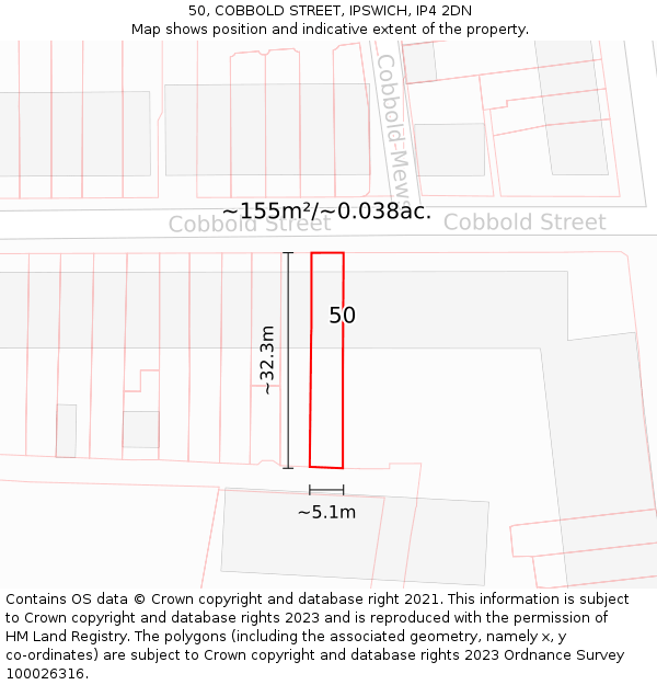 50, COBBOLD STREET, IPSWICH, IP4 2DN: Plot and title map