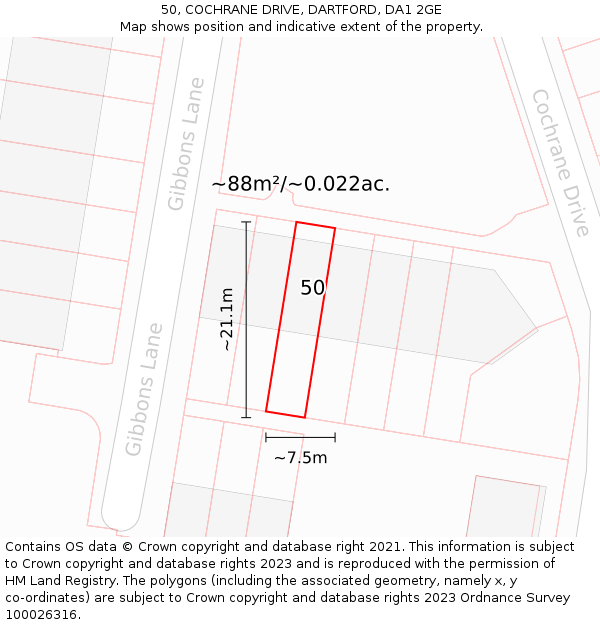 50, COCHRANE DRIVE, DARTFORD, DA1 2GE: Plot and title map
