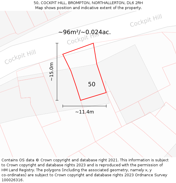 50, COCKPIT HILL, BROMPTON, NORTHALLERTON, DL6 2RH: Plot and title map