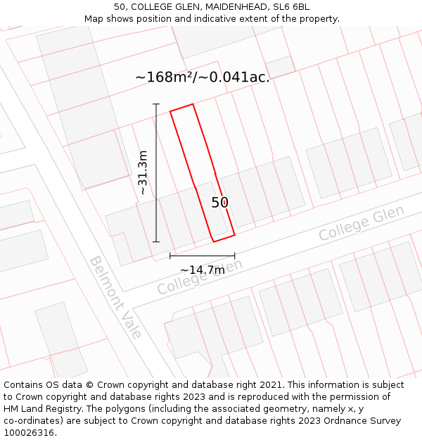 50, COLLEGE GLEN, MAIDENHEAD, SL6 6BL: Plot and title map