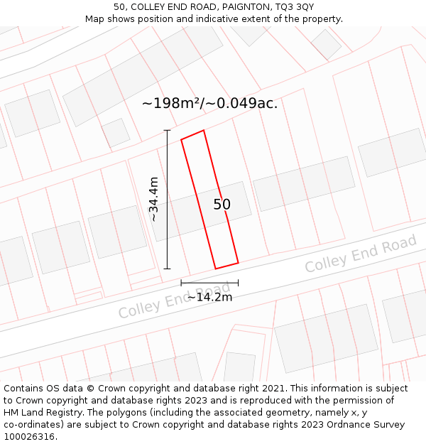 50, COLLEY END ROAD, PAIGNTON, TQ3 3QY: Plot and title map