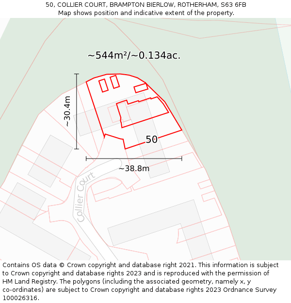 50, COLLIER COURT, BRAMPTON BIERLOW, ROTHERHAM, S63 6FB: Plot and title map