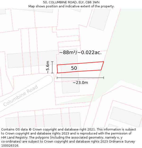 50, COLUMBINE ROAD, ELY, CB6 3WN: Plot and title map