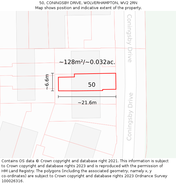 50, CONINGSBY DRIVE, WOLVERHAMPTON, WV2 2RN: Plot and title map