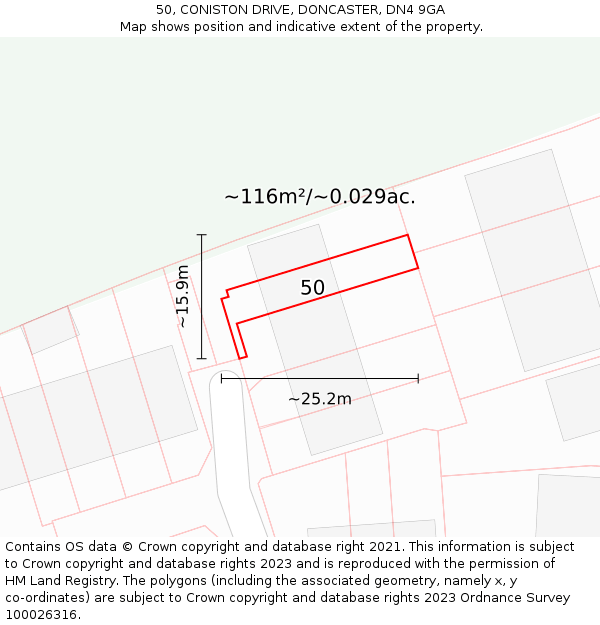 50, CONISTON DRIVE, DONCASTER, DN4 9GA: Plot and title map