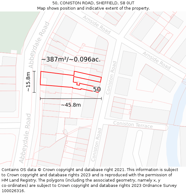 50, CONISTON ROAD, SHEFFIELD, S8 0UT: Plot and title map