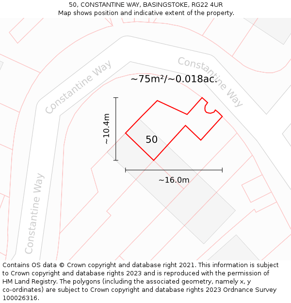 50, CONSTANTINE WAY, BASINGSTOKE, RG22 4UR: Plot and title map