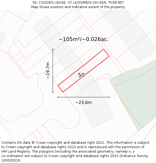 50, COODEN LEDGE, ST LEONARDS-ON-SEA, TN38 8ET: Plot and title map