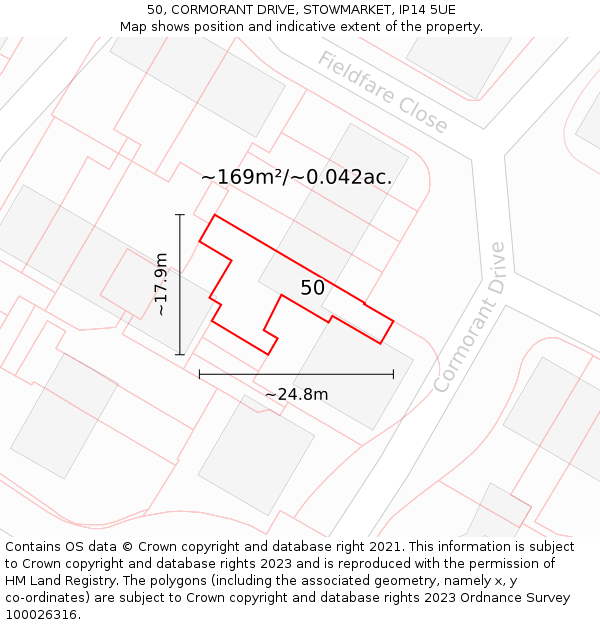 50, CORMORANT DRIVE, STOWMARKET, IP14 5UE: Plot and title map