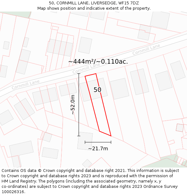 50, CORNMILL LANE, LIVERSEDGE, WF15 7DZ: Plot and title map