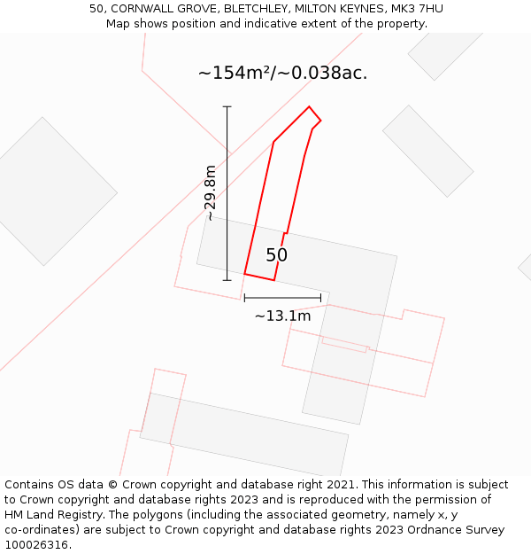 50, CORNWALL GROVE, BLETCHLEY, MILTON KEYNES, MK3 7HU: Plot and title map