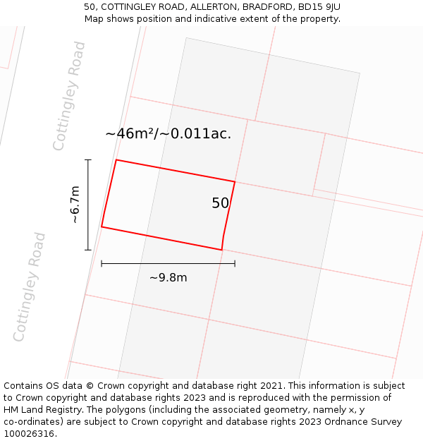 50, COTTINGLEY ROAD, ALLERTON, BRADFORD, BD15 9JU: Plot and title map