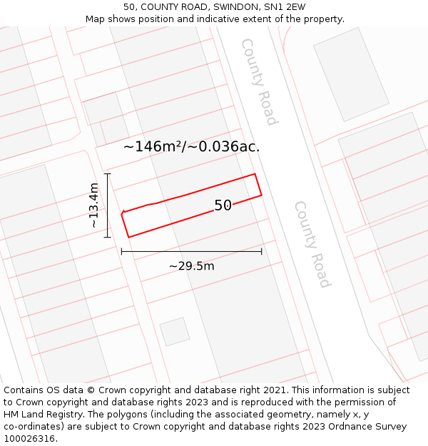 50, COUNTY ROAD, SWINDON, SN1 2EW: Plot and title map