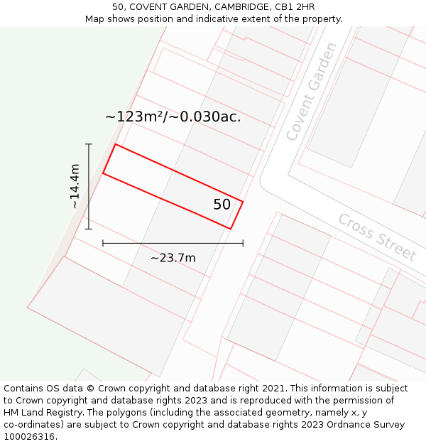 50, COVENT GARDEN, CAMBRIDGE, CB1 2HR: Plot and title map