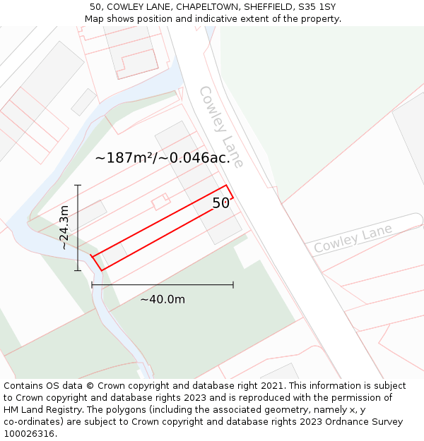 50, COWLEY LANE, CHAPELTOWN, SHEFFIELD, S35 1SY: Plot and title map