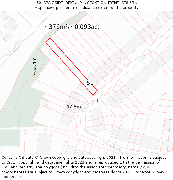50, CRAIGSIDE, BIDDULPH, STOKE-ON-TRENT, ST8 6BN: Plot and title map