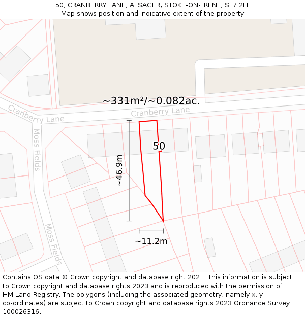 50, CRANBERRY LANE, ALSAGER, STOKE-ON-TRENT, ST7 2LE: Plot and title map