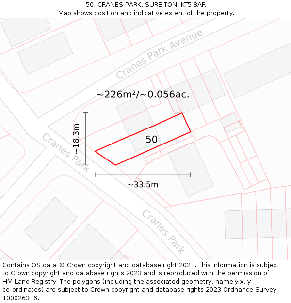 50, CRANES PARK, SURBITON, KT5 8AR: Plot and title map