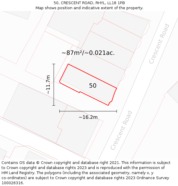 50, CRESCENT ROAD, RHYL, LL18 1PB: Plot and title map