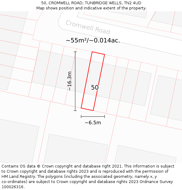 50, CROMWELL ROAD, TUNBRIDGE WELLS, TN2 4UD: Plot and title map
