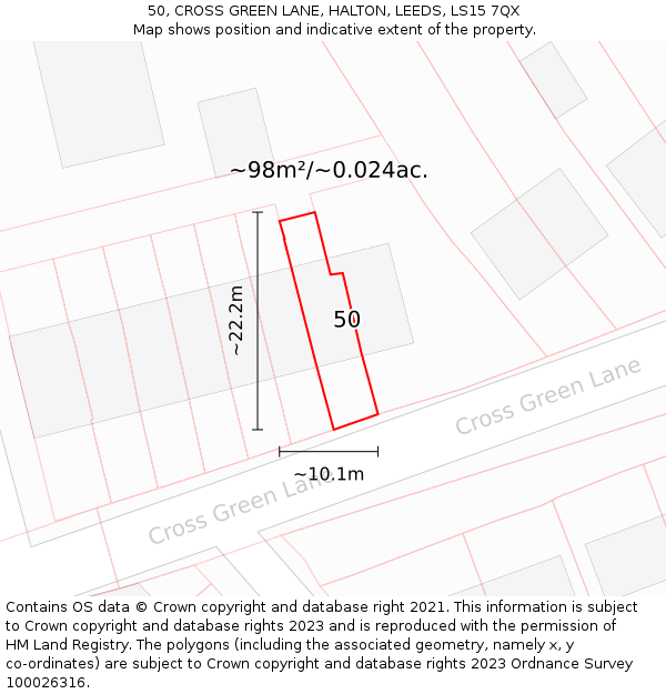 50, CROSS GREEN LANE, HALTON, LEEDS, LS15 7QX: Plot and title map