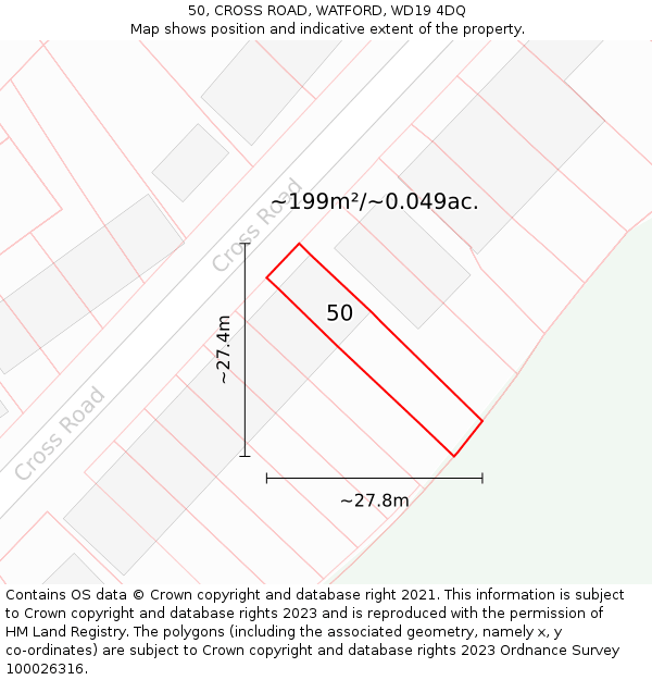 50, CROSS ROAD, WATFORD, WD19 4DQ: Plot and title map