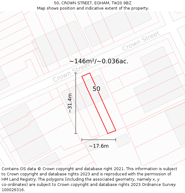 50, CROWN STREET, EGHAM, TW20 9BZ: Plot and title map