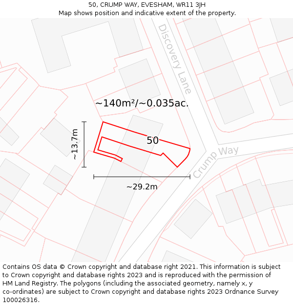 50, CRUMP WAY, EVESHAM, WR11 3JH: Plot and title map