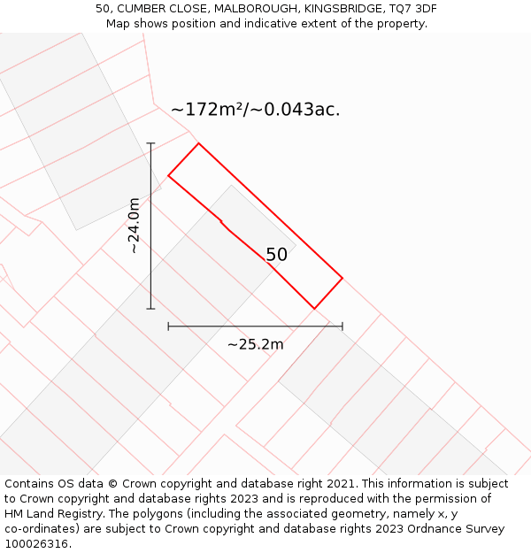 50, CUMBER CLOSE, MALBOROUGH, KINGSBRIDGE, TQ7 3DF: Plot and title map