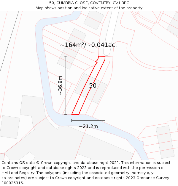 50, CUMBRIA CLOSE, COVENTRY, CV1 3PG: Plot and title map