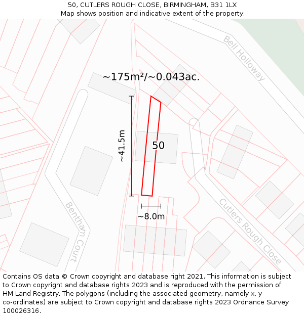 50, CUTLERS ROUGH CLOSE, BIRMINGHAM, B31 1LX: Plot and title map