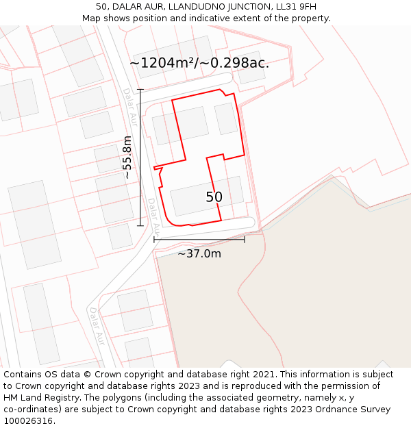 50, DALAR AUR, LLANDUDNO JUNCTION, LL31 9FH: Plot and title map