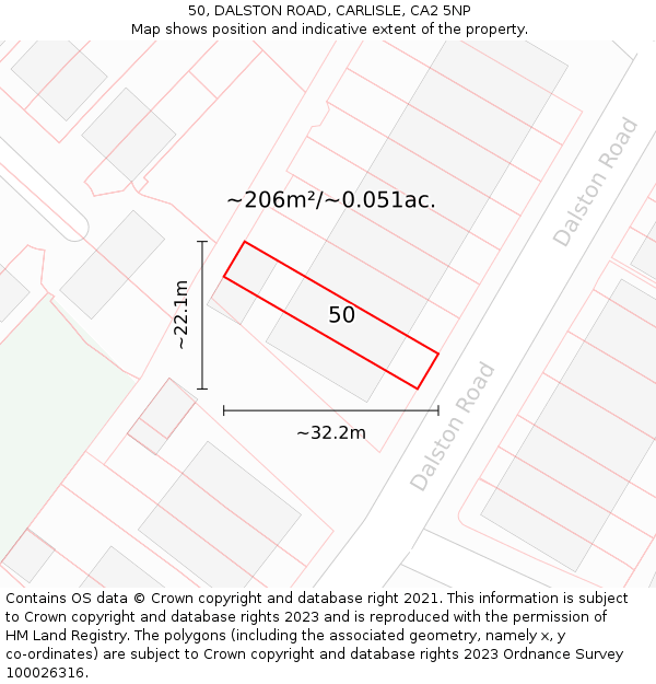 50, DALSTON ROAD, CARLISLE, CA2 5NP: Plot and title map