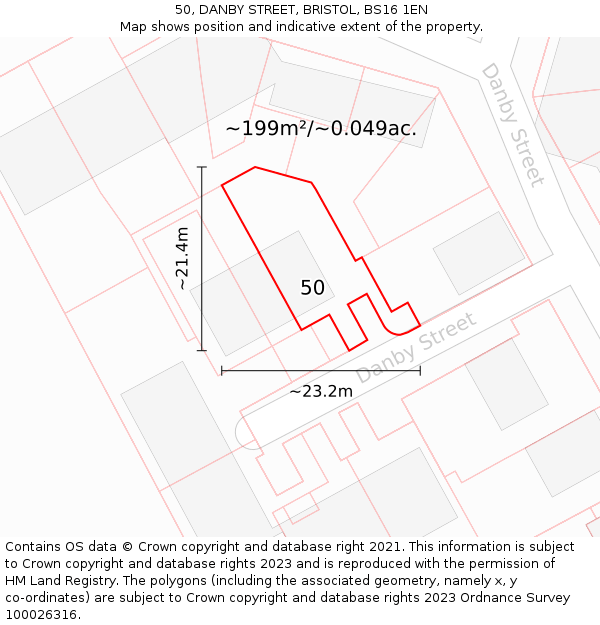 50, DANBY STREET, BRISTOL, BS16 1EN: Plot and title map