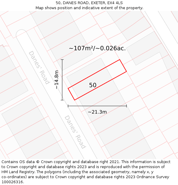 50, DANES ROAD, EXETER, EX4 4LS: Plot and title map