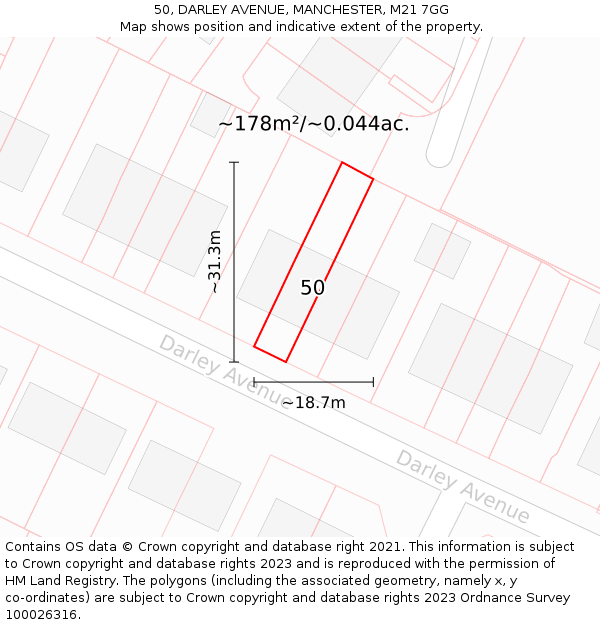 50, DARLEY AVENUE, MANCHESTER, M21 7GG: Plot and title map