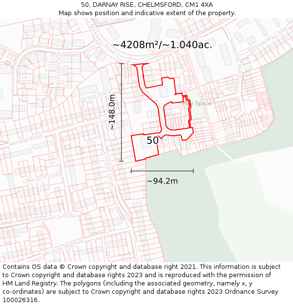 50, DARNAY RISE, CHELMSFORD, CM1 4XA: Plot and title map