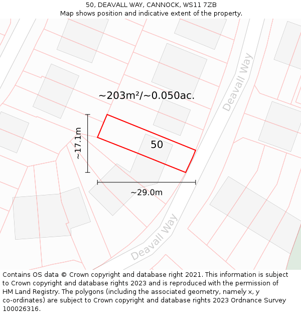 50, DEAVALL WAY, CANNOCK, WS11 7ZB: Plot and title map