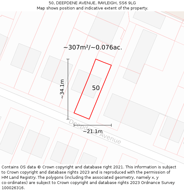 50, DEEPDENE AVENUE, RAYLEIGH, SS6 9LG: Plot and title map