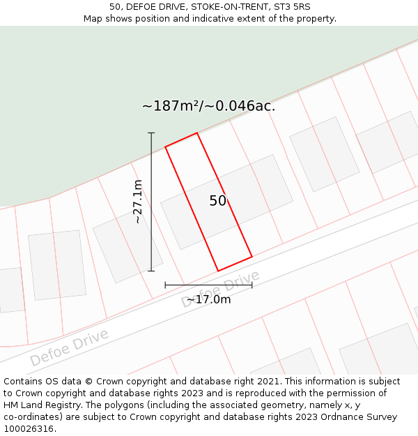 50, DEFOE DRIVE, STOKE-ON-TRENT, ST3 5RS: Plot and title map