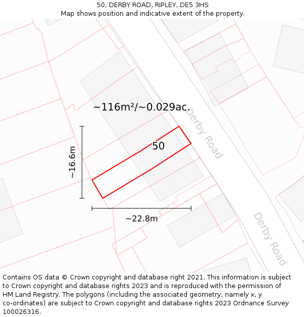 50, DERBY ROAD, RIPLEY, DE5 3HS: Plot and title map