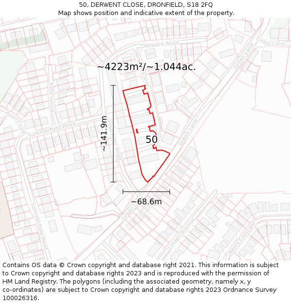 50, DERWENT CLOSE, DRONFIELD, S18 2FQ: Plot and title map