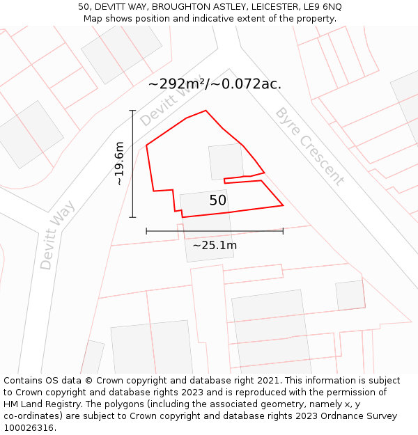 50, DEVITT WAY, BROUGHTON ASTLEY, LEICESTER, LE9 6NQ: Plot and title map
